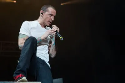 Chester Bennington White Water Bottle With Carabiner