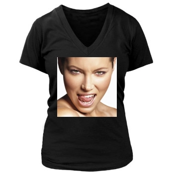 Jessica Biel Women's Deep V-Neck TShirt