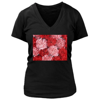 Flowers Women's Deep V-Neck TShirt