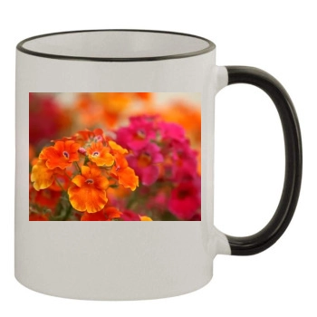 Flowers 11oz Colored Rim & Handle Mug