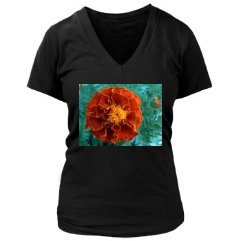 Flowers Women's Deep V-Neck TShirt