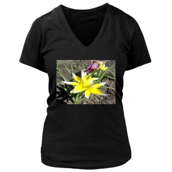 Flowers Women's Deep V-Neck TShirt