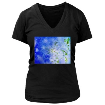 Flowers Women's Deep V-Neck TShirt