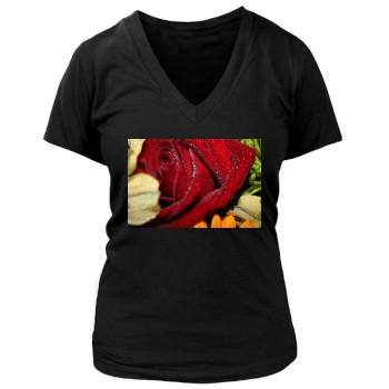 Flowers Women's Deep V-Neck TShirt