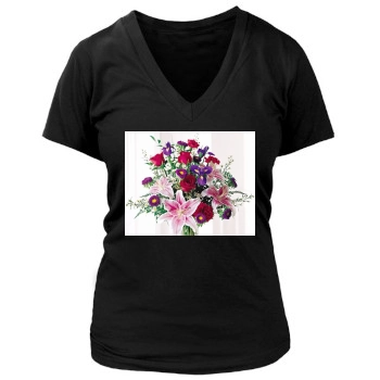 Flowers Women's Deep V-Neck TShirt