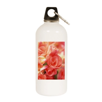 Flowers White Water Bottle With Carabiner