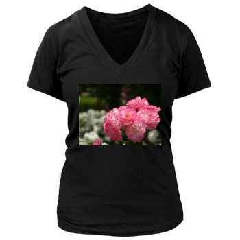 Flowers Women's Deep V-Neck TShirt