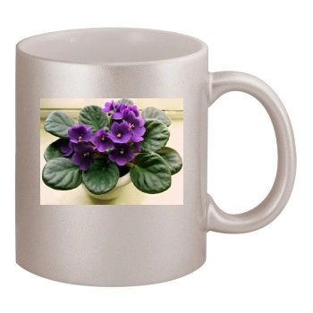 Flowers 11oz Metallic Silver Mug