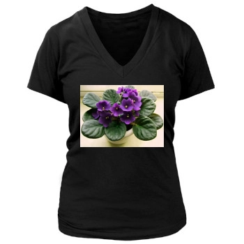 Flowers Women's Deep V-Neck TShirt