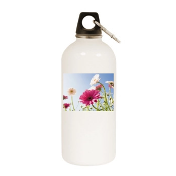 Flowers White Water Bottle With Carabiner