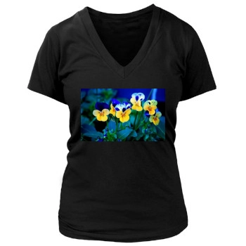 Flowers Women's Deep V-Neck TShirt