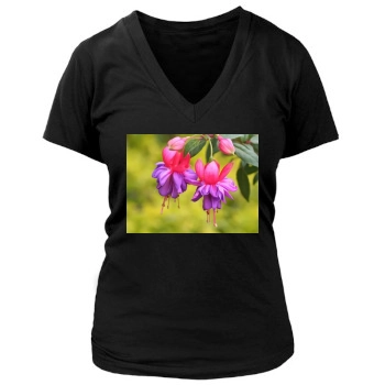 Flowers Women's Deep V-Neck TShirt