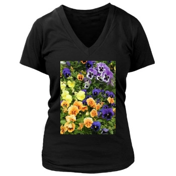 Flowers Women's Deep V-Neck TShirt