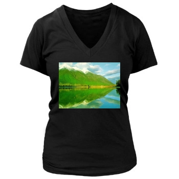 Mountains Women's Deep V-Neck TShirt