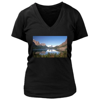 Mountains Women's Deep V-Neck TShirt