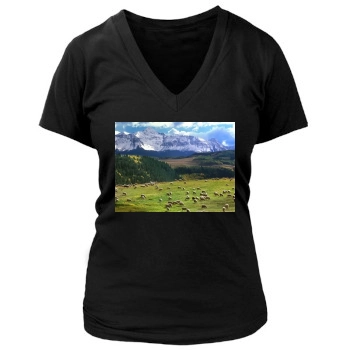 Mountains Women's Deep V-Neck TShirt