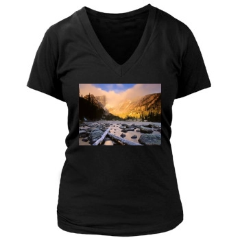 Mountains Women's Deep V-Neck TShirt