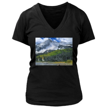 Mountains Women's Deep V-Neck TShirt