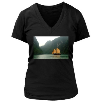 Mountains Women's Deep V-Neck TShirt