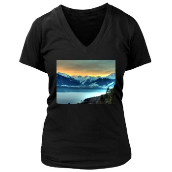 Mountains Women's Deep V-Neck TShirt