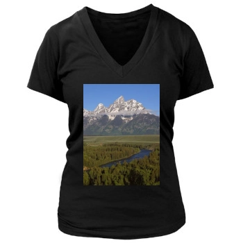 Mountains Women's Deep V-Neck TShirt