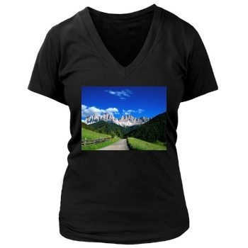 Mountains Women's Deep V-Neck TShirt