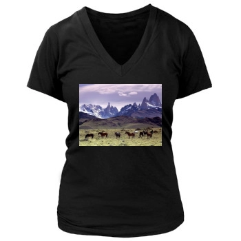 Mountains Women's Deep V-Neck TShirt