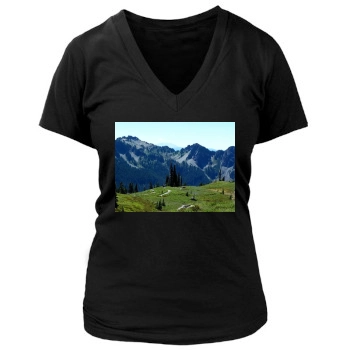 Mountains Women's Deep V-Neck TShirt