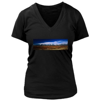 Mountains Women's Deep V-Neck TShirt