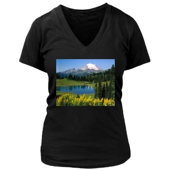 Mountains Women's Deep V-Neck TShirt