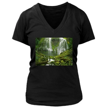 Waterfalls Women's Deep V-Neck TShirt