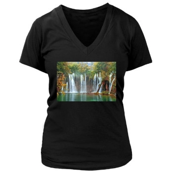 Waterfalls Women's Deep V-Neck TShirt