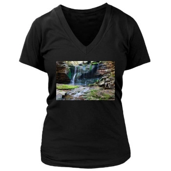 Waterfalls Women's Deep V-Neck TShirt