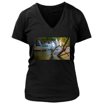 Waterfalls Women's Deep V-Neck TShirt