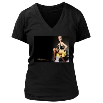 Charlize Theron Women's Deep V-Neck TShirt