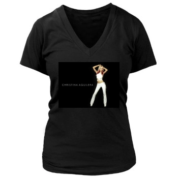 Christina Aguilera Women's Deep V-Neck TShirt