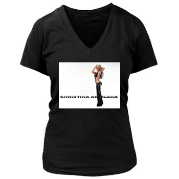 Christina Aguilera Women's Deep V-Neck TShirt