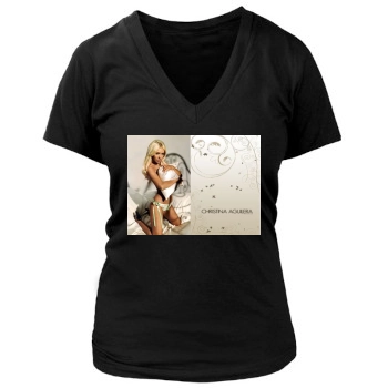 Christina Aguilera Women's Deep V-Neck TShirt