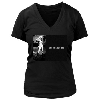 Christina Aguilera Women's Deep V-Neck TShirt