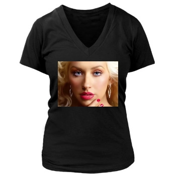 Christina Aguilera Women's Deep V-Neck TShirt