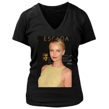 Charlize Theron Women's Deep V-Neck TShirt