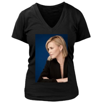 Charlize Theron Women's Deep V-Neck TShirt