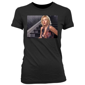 Elisha Cuthbert Women's Junior Cut Crewneck T-Shirt