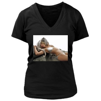 Jessica Biel Women's Deep V-Neck TShirt