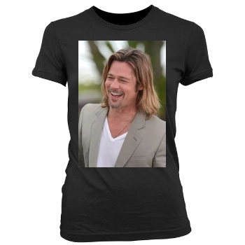 Brad Pitt Women's Junior Cut Crewneck T-Shirt