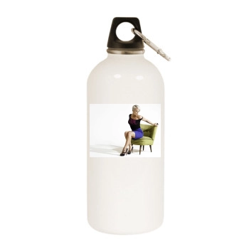 Pink White Water Bottle With Carabiner