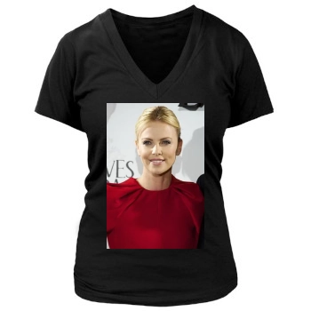 Charlize Theron Women's Deep V-Neck TShirt