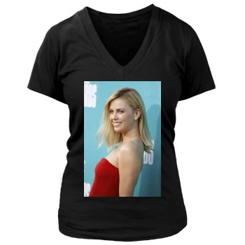 Charlize Theron Women's Deep V-Neck TShirt