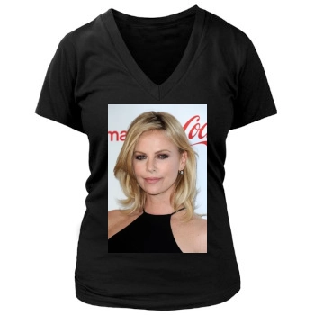 Charlize Theron Women's Deep V-Neck TShirt