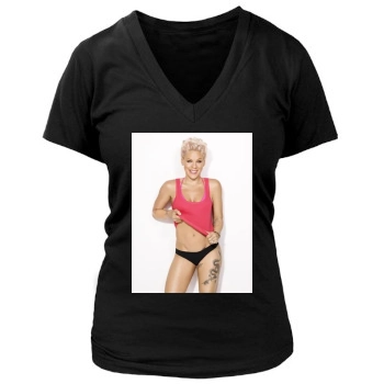 Pink Women's Deep V-Neck TShirt